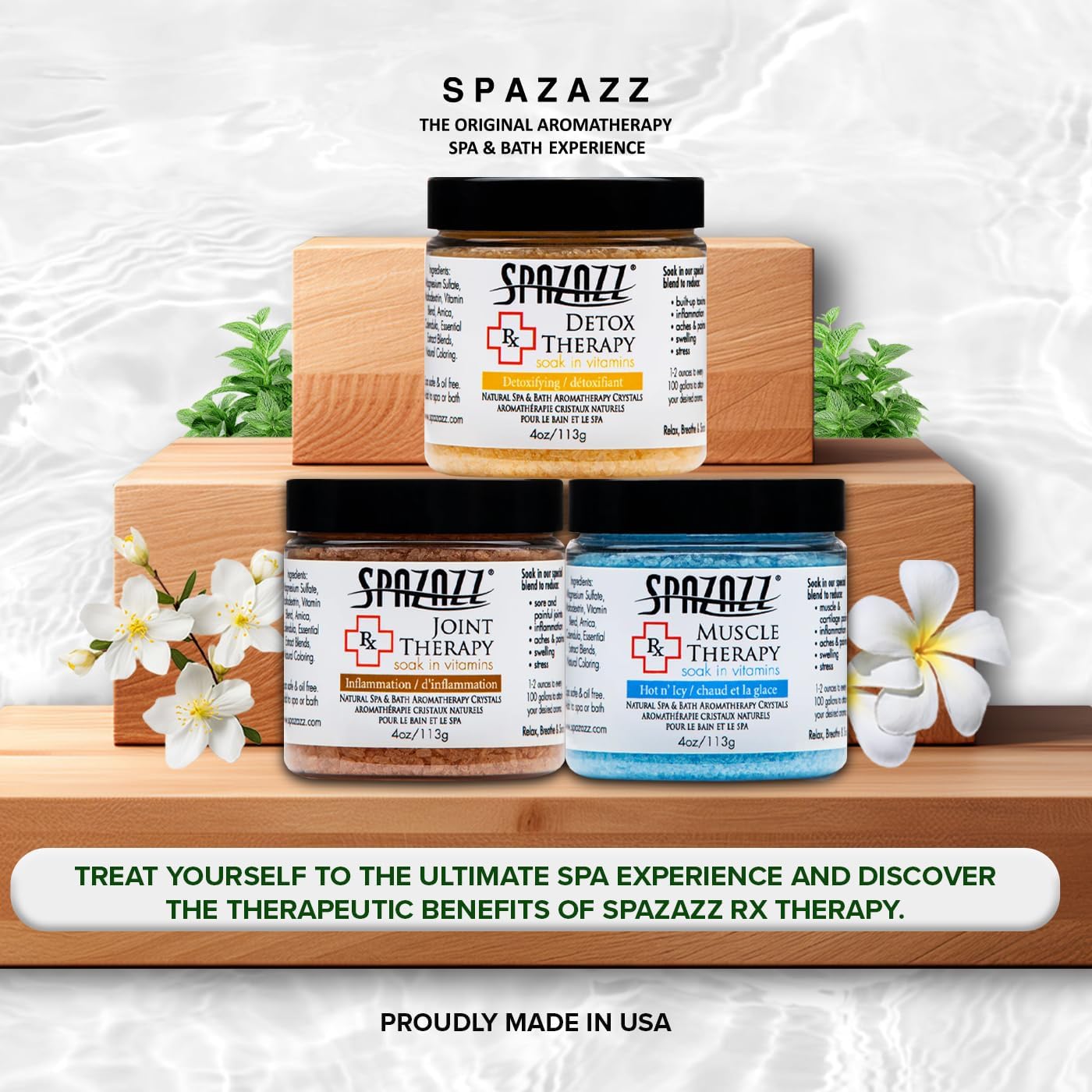 Spa & Hot Tub RX Therapy Muscle Detox Joint Bundle 3 Pack Gift Set - Spazazz Therapeutic Mineral Dead Sea Bath Salt Crystals Collection