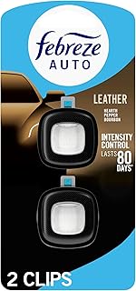 Febreze AUTO Air Freshener, Odor-Fighting Automotive Vent Clip, Scented Car Accessories, Long Lasting for Strong Odors, Leather, 2 Count