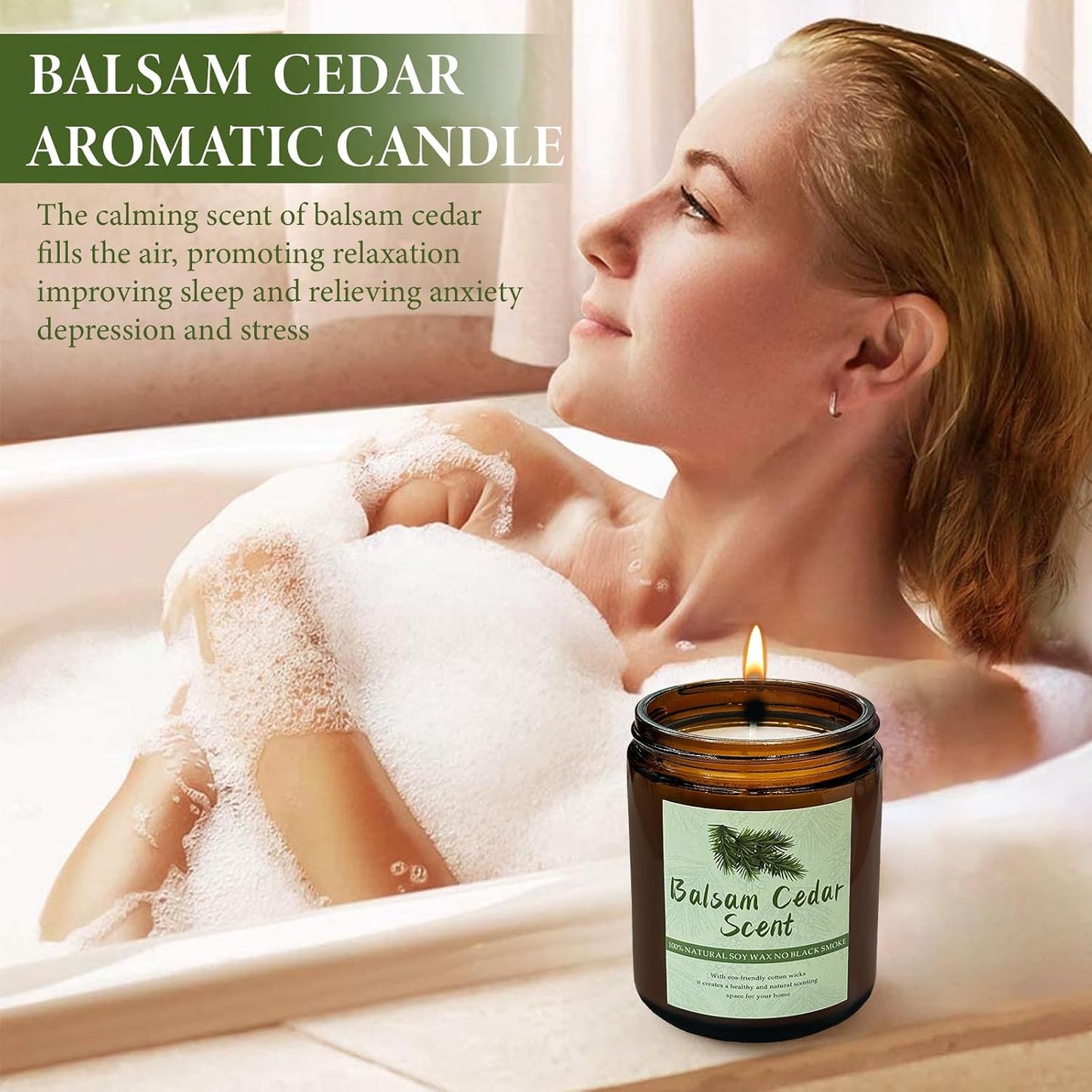 Balsam & Ceda Candle Jar, Scented Candle with up to 50 Hours of Burning Time, Soy Wax Blend for Consistent Long Lasting Scent, Aromatherapy Gift for Men and Women