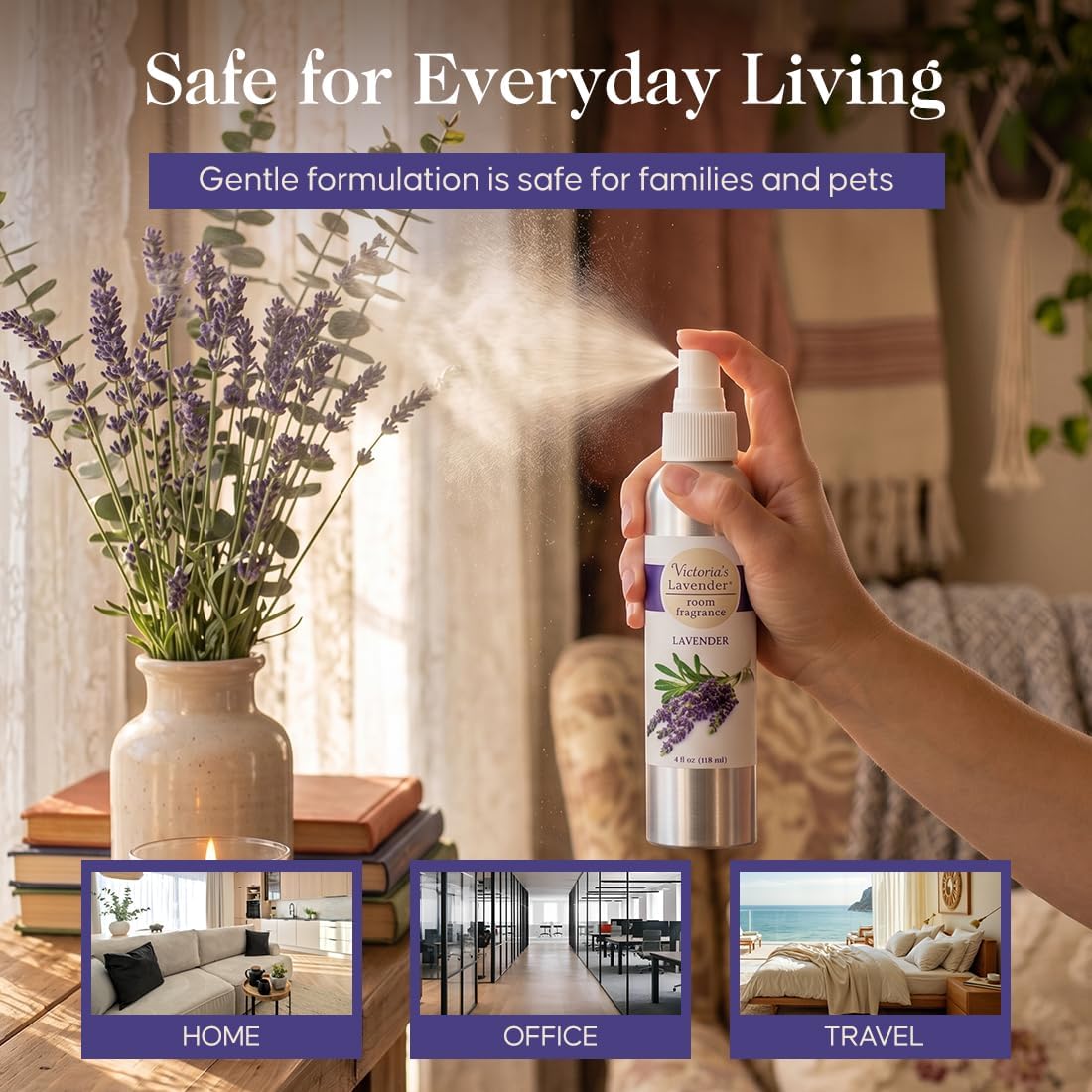Victoria's Lavender Room Fragrance Spray - Air Freshener & Odor Eliminator - Lavender Spray - Luxury Essential Oil Scent for Home & Bathroom - Aromatherapy Relaxation & Stress Relief- 2 Pack, 4 oz