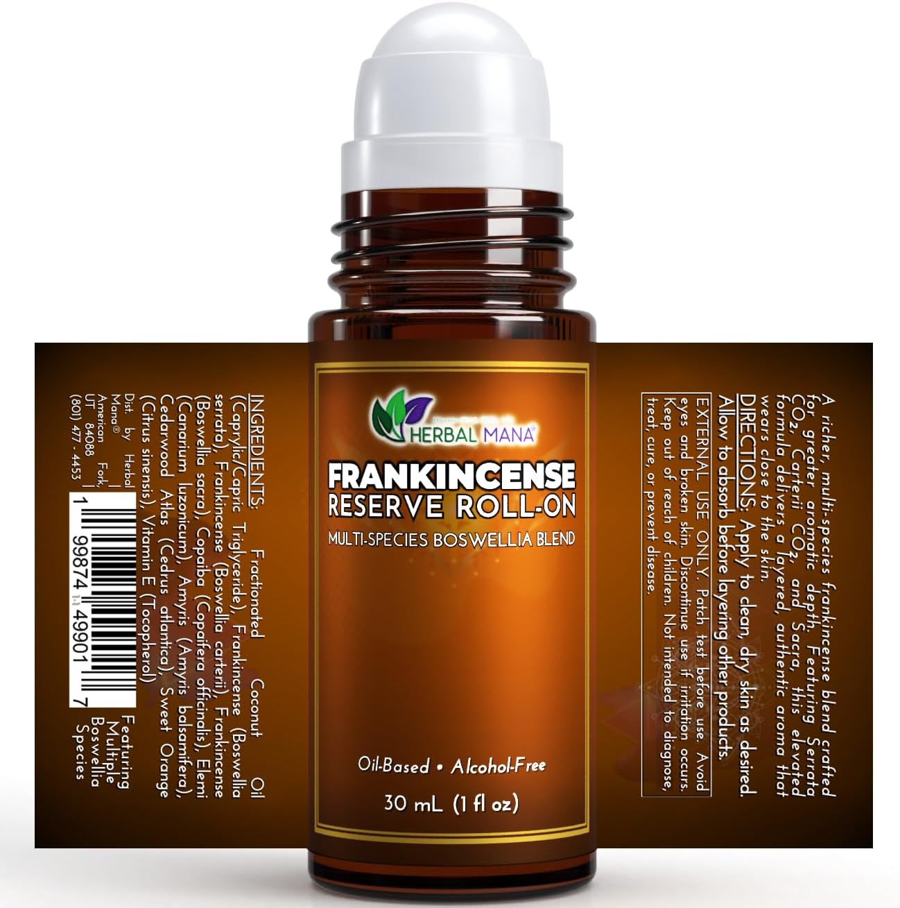Frankincense Reserve Essential Oil Roll-On, 30mL (1 fl oz) – Deep Resin Blend with CO2 Extracts – Pre-Diluted in Fractionated Coconut Oil (FCO) – Oil-Based, Alcohol-Free Aromatherapy Roller