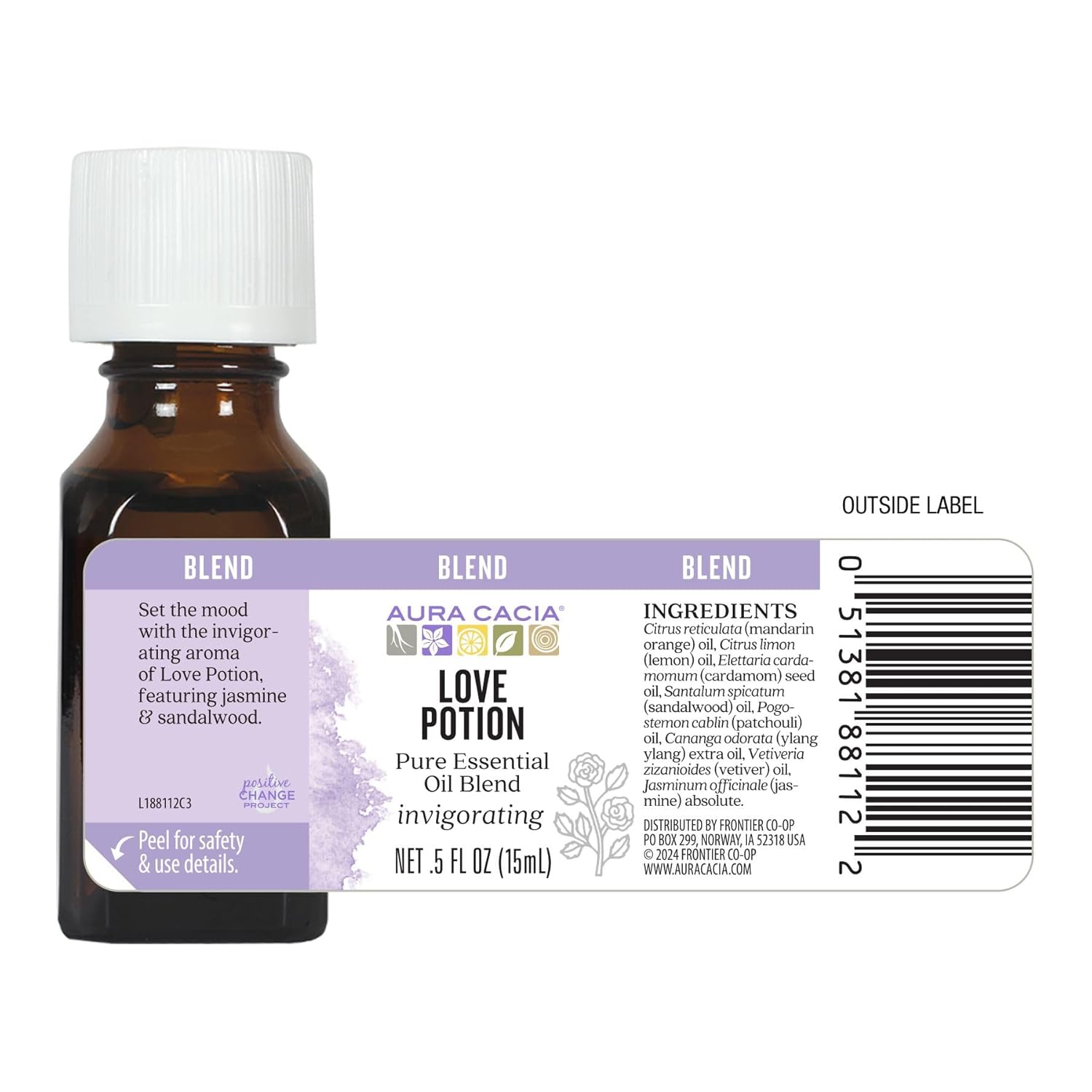 Aura Cacia Love Potion Essential Oil Blend | Romantic Aromatherapy with Jasmine, Ylang-Ylang, Sandalwood, Patchouli, Mandarin, Lemon, Cardamom, Vetiver | 0.5 Fl Oz (Pack of 1)