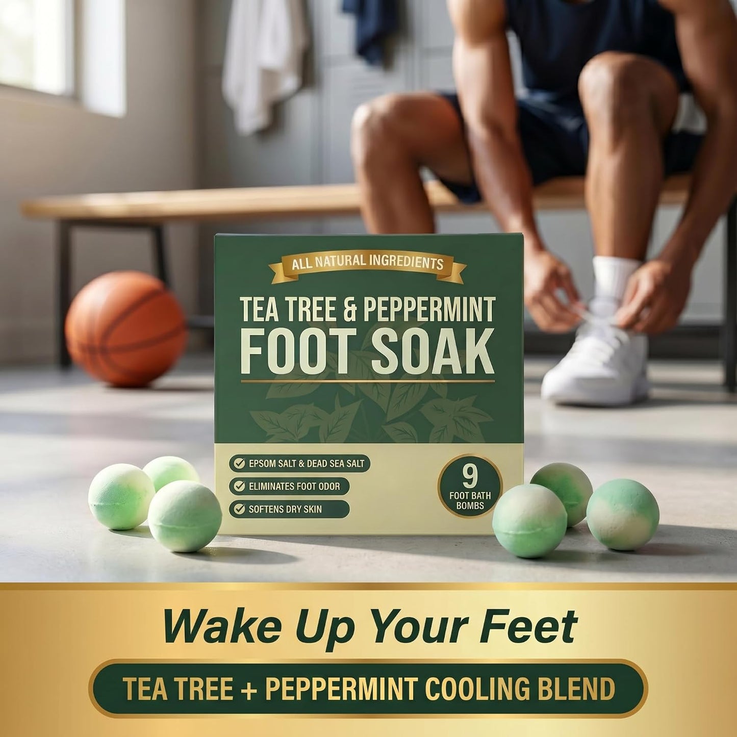 Tea Tree Oil Foot Soak Bombs with Epsom Salt, Cleanses & Refreshes, Softens Calluses, Soothes Tired Feet, Athletes Foot, Therapeutic Blend of Epsom Salt, Dead Sea Salt & 8 Essential Oils