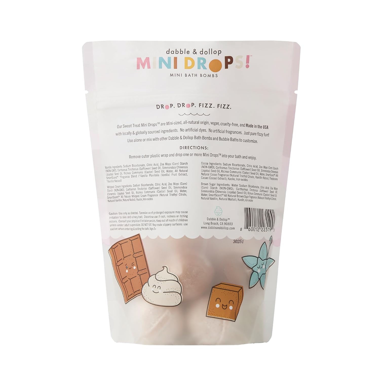 Dabble & Dollop Mini Bath Bombs, Sweet Treat Scents - Natural Origin, Mixable Scents, Clean Ingredients, No Synthetic Dyes, Toddler & Kids Bath Bombs in Resealable Pouches (Set of 24)