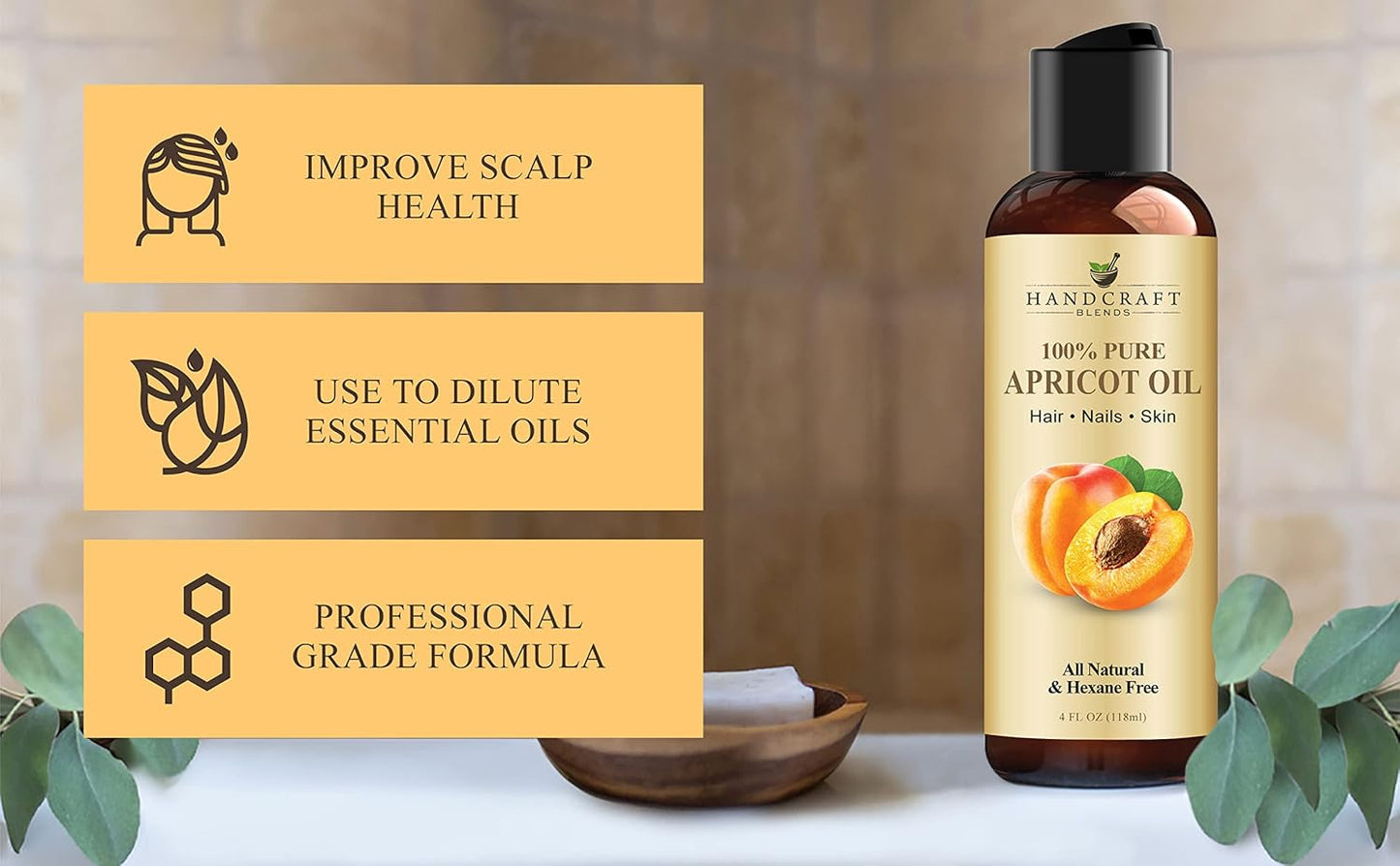 Handcraft Blends Apricot Kernel Oil - Cold-Pressed 4 Fl Oz - 100% Pure and Natural - Premium Grade Carrier Oil for Skin and Hair - Hair and Body - Massage - Hexane-Free