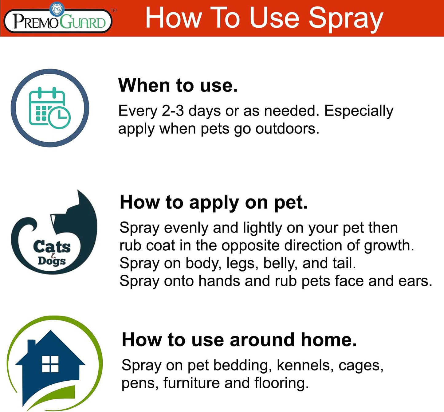 Premo Guard Pet Protector Spray - 128 oz - Kills Mites, Fleas, Ticks, & Mosquitoes - for Dogs, Cats, & Home - Natural Plant Based Oils for Control, Prevention & Treatment - Family Safe
