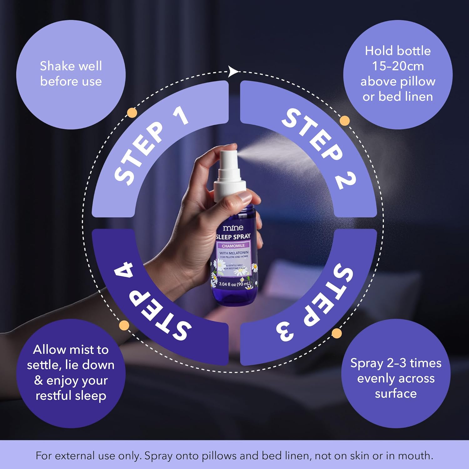 Lavender & Chamomile Inspired Sleep Spray with Melatonin – Natural Pillow Mist for Relaxing Sleep, Calming Bed Spray for Adults, Lavender Pillow Mist
