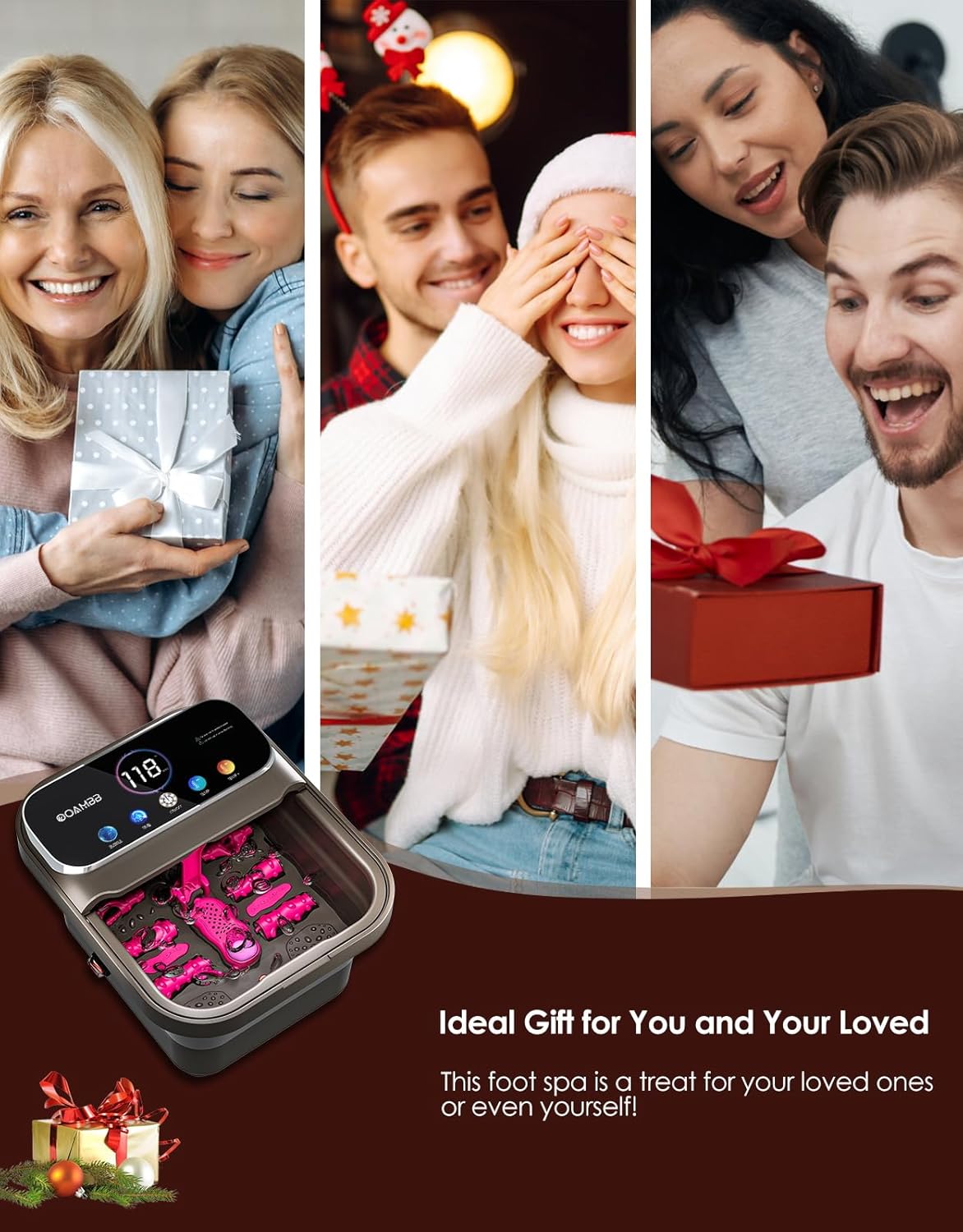 OOAMBB Collapsible Foot Spa with Heat, Bubble,Temp Control,Remote Control, Color Touch Screen Foot Bath Massager with 6 Massage Rollers,Foot Soaking Tub,Pedicure Foot spa for Stress Relief (Deep Grey)