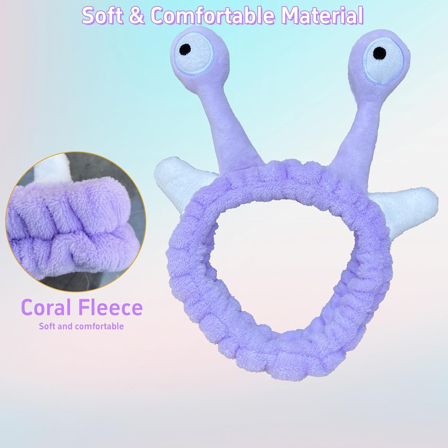 Snail Headband for Women & Girls,Cute Coral Fleece Elastic Spa Headband for Face Wash,Skin Care,and Makeup (Purple)