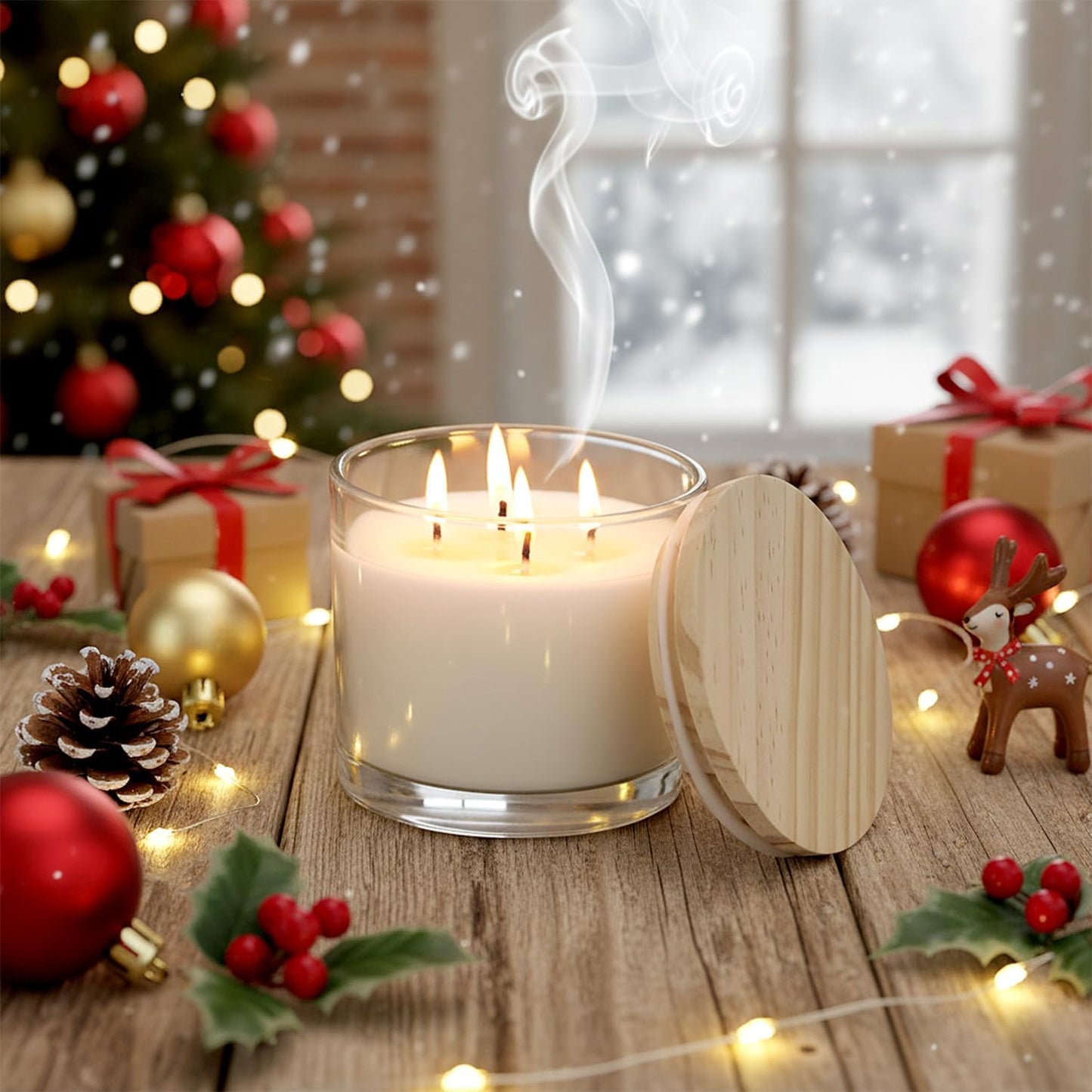 QWORK 16oz Clear Candle Jars with Lids, 6 Pack 3 Wick Glass Candle Containers, Thick Heat Resistant Glass Jars with Bamboo Lids