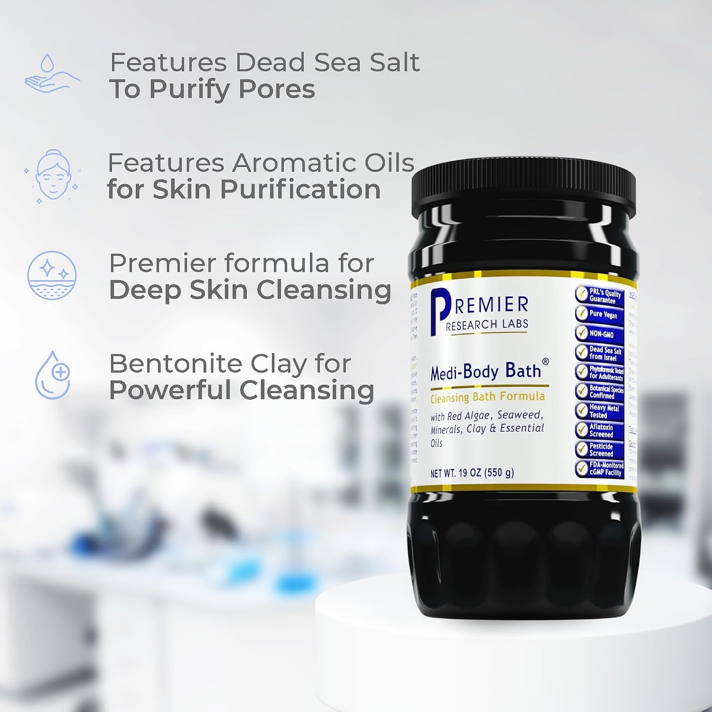 Premier Research Labs Medi-Body Bath - Bath Salts, Dead Sea Salts for Soaking, Bathing, Relaxing Bath Soak Enriched with Minerals & Botanicals to Remove Toxins - 19 oz