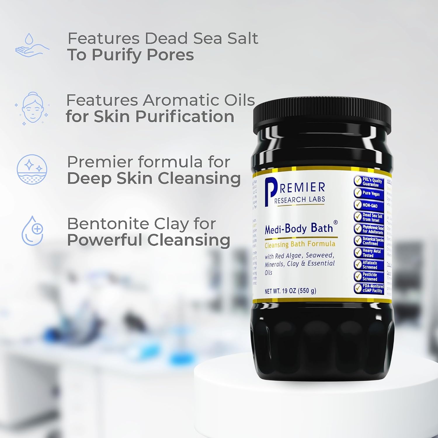 Premier Research Labs Medi-Body Bath - Bath Salts, Dead Sea Salts for Soaking, Bathing, Relaxing Bath Soak Enriched with Minerals & Botanicals to Remove Toxins - 19 oz