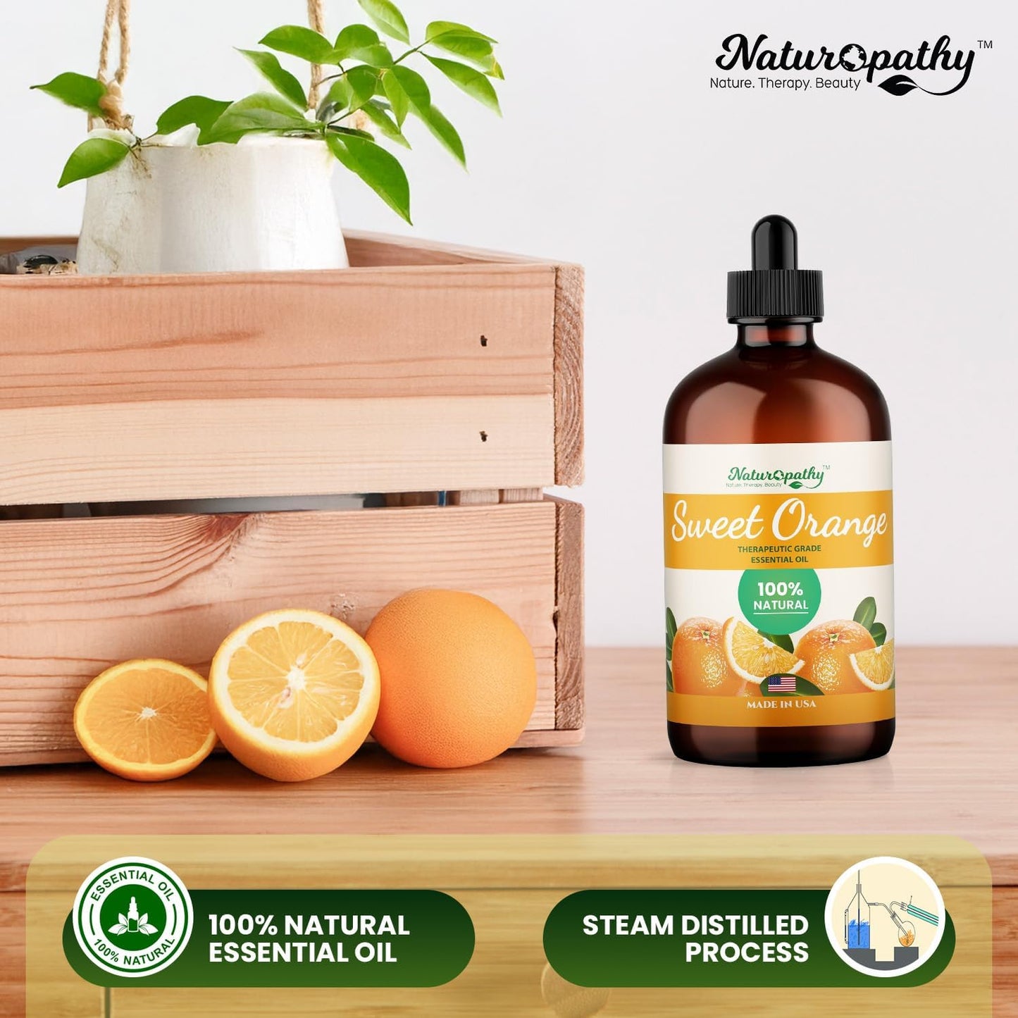Naturopathy Sweet Orange Essential Oil Therapeutic Grade Premium Quality Oil with Glass Dropper - Huge 4 fl. Oz - Perfect for Aromatherapy and Relaxation