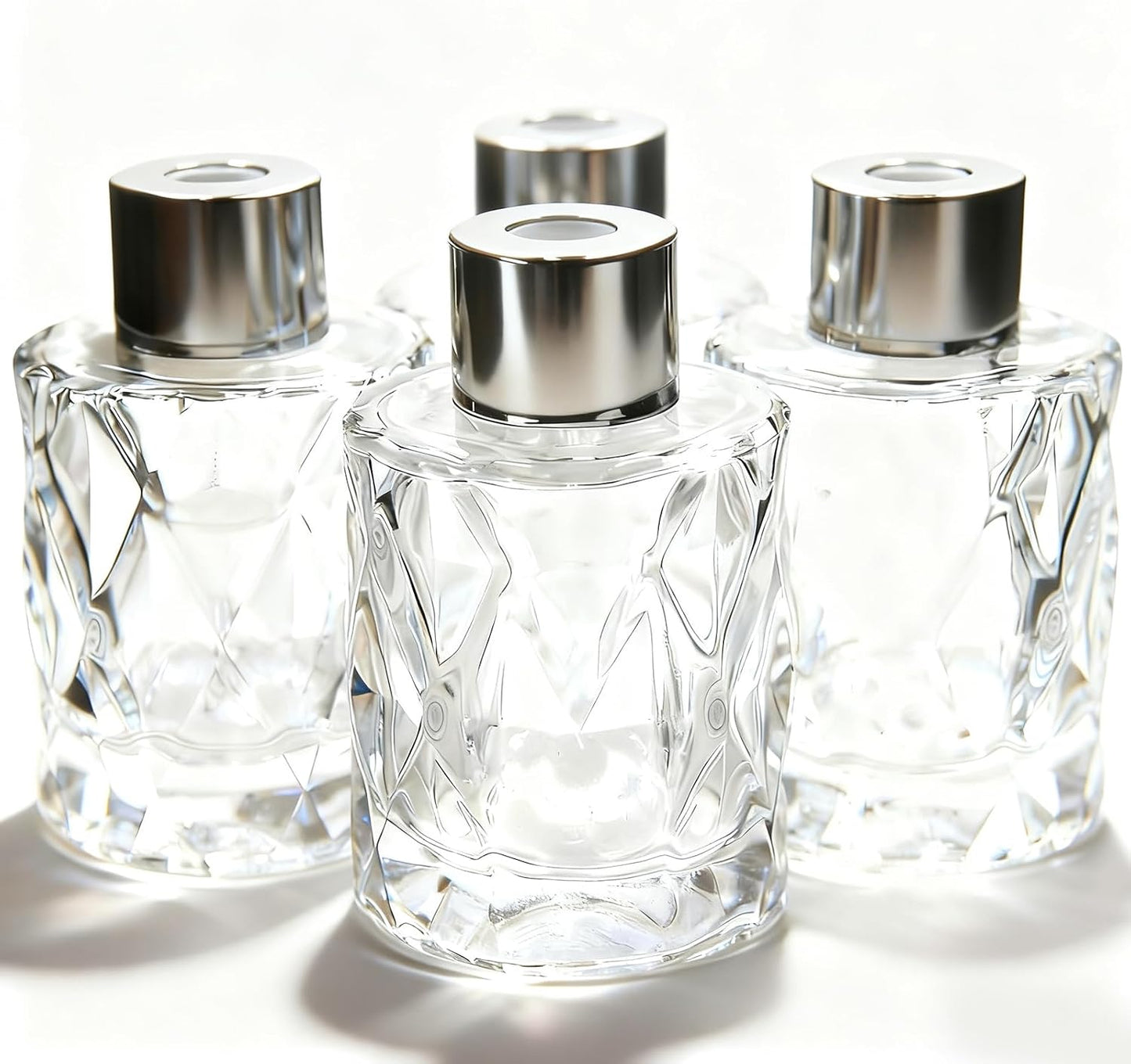 Glass Diffuser Bottles Irregular Surface with Silver Caps Refillable Diffuser Bottles Set of 4-3.1" High, 50ml 1.7 fl oz. Diffuser Jars for Home Fragrance