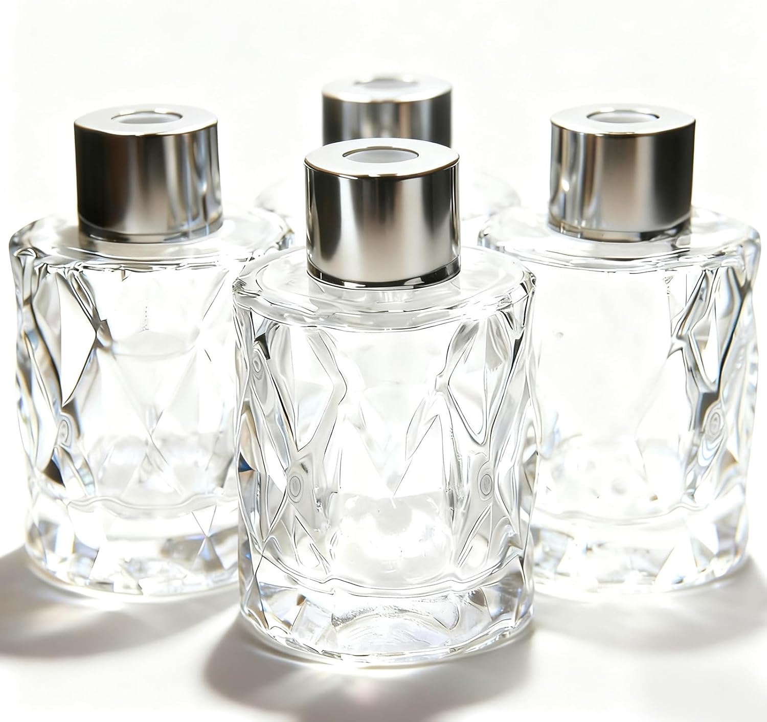 Glass Diffuser Bottles Irregular Surface with Silver Caps Refillable Diffuser Bottles Set of 4-3.1" High, 50ml 1.7 fl oz. Diffuser Jars for Home Fragrance
