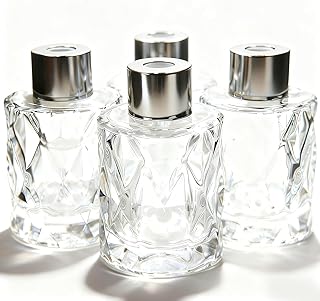 Glass Diffuser Bottles Irregular Surface with Silver Caps Refillable Diffuser Bottles Set of 4-3.1" High, 50ml 1.7 fl oz. Diffuser Jars for Home Fragrance