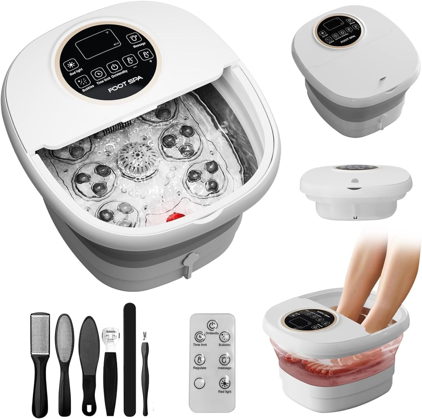 Electric Pedicure Foot Spa with Bubble and Heat,Collapsible Foot Soaking Tub with Remote Control,Pedicure Tools for Feet and Automatic Foot Massager,Foot Bath Soak Tub