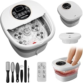 Electric Pedicure Foot Spa with Bubble and Heat,Collapsible Foot Soaking Tub with Remote Control,Pedicure Tools for Feet and Automatic Foot Massager,Foot Bath Soak Tub