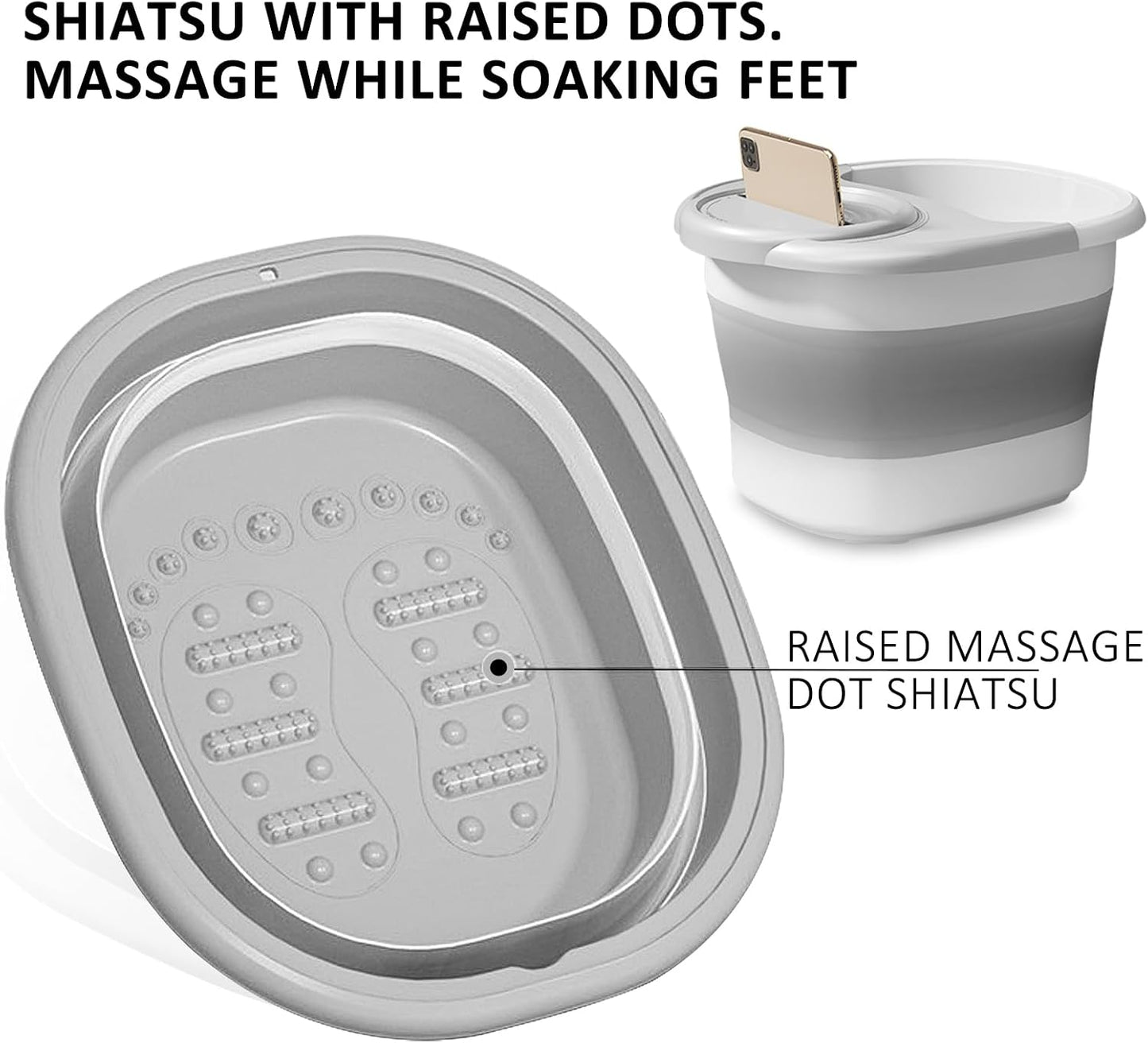 Collapsible Foot Bath Basin, Portable Foot Soak Tub Collapsible Spa Bucket for Soaking Feet with Lid and Massage for Home Soothe Tired Muscles