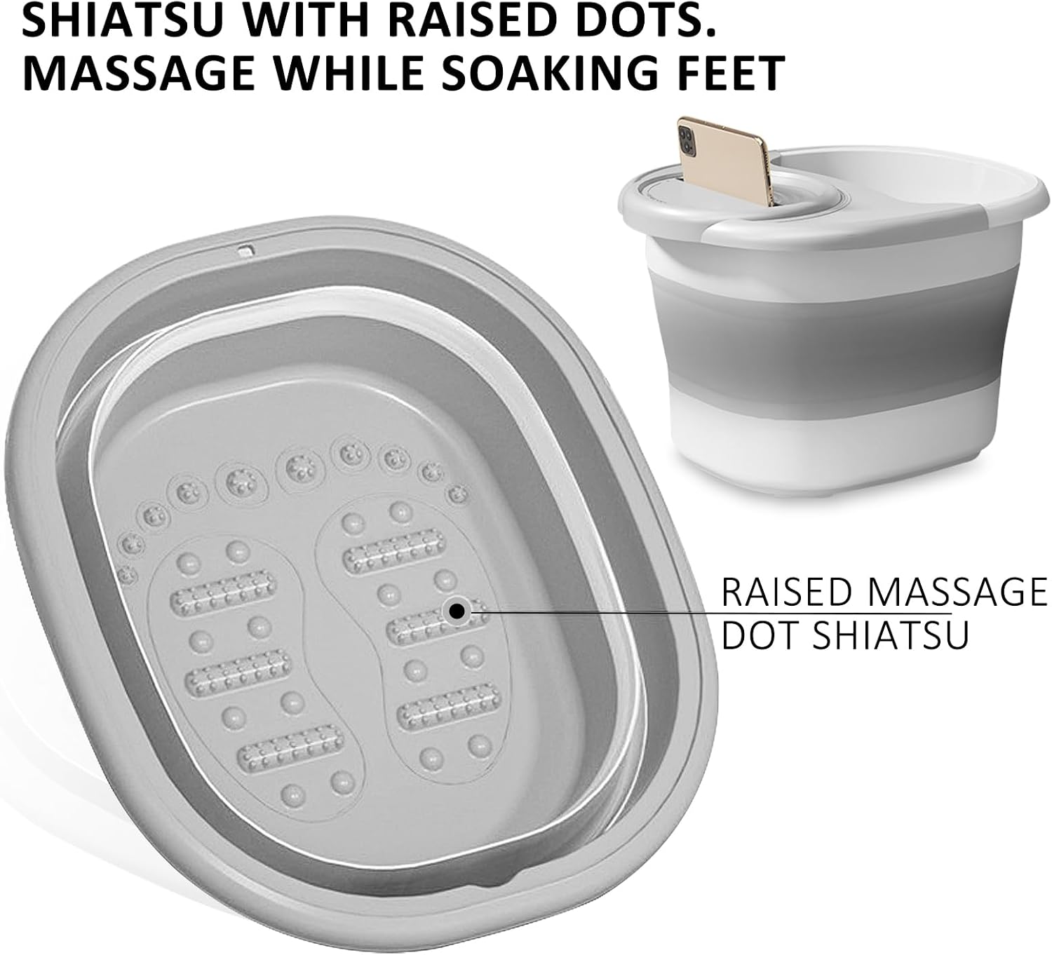 Collapsible Foot Bath Basin, Portable Foot Soak Tub Collapsible Spa Bucket for Soaking Feet with Lid and Massage for Home Soothe Tired Muscles