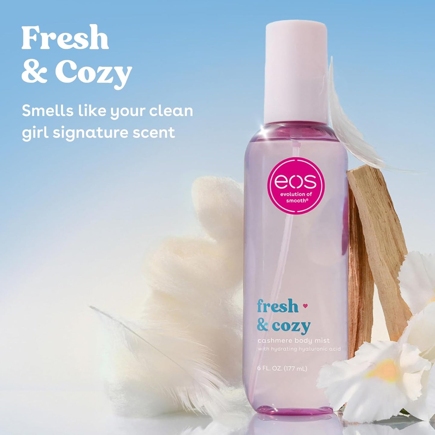 eos Cashmere Body Mist, Fresh & Cozy, Body Spray for Women, Hair Mist, Moisturizing, Hyaluronic Acid, Glycerin, Vegan, Cruelty-free, 6 fl oz