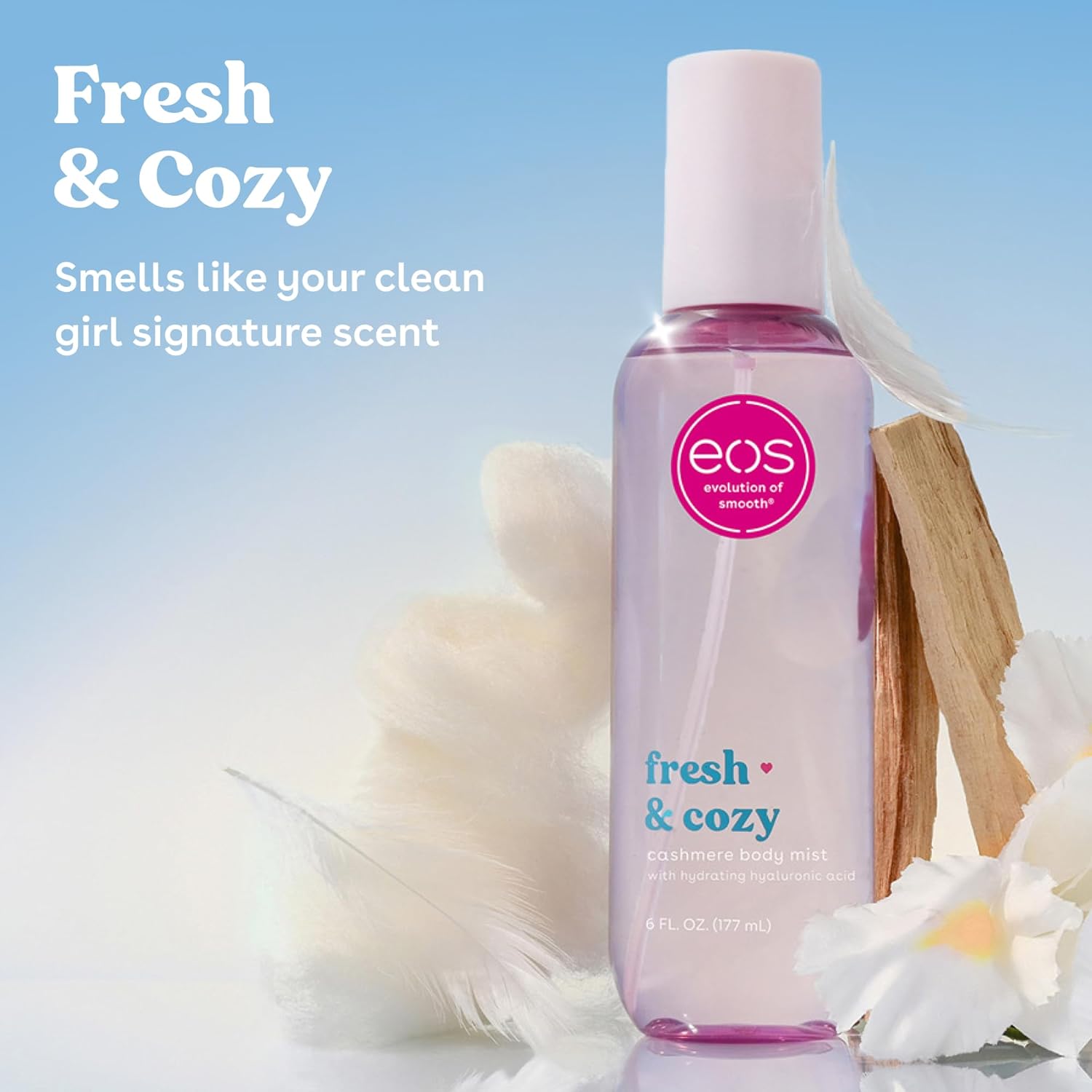 eos Cashmere Body Mist, Fresh & Cozy, Body Spray for Women, Hair Mist, Moisturizing, Hyaluronic Acid, Glycerin, Vegan, Cruelty-free, 6 fl oz