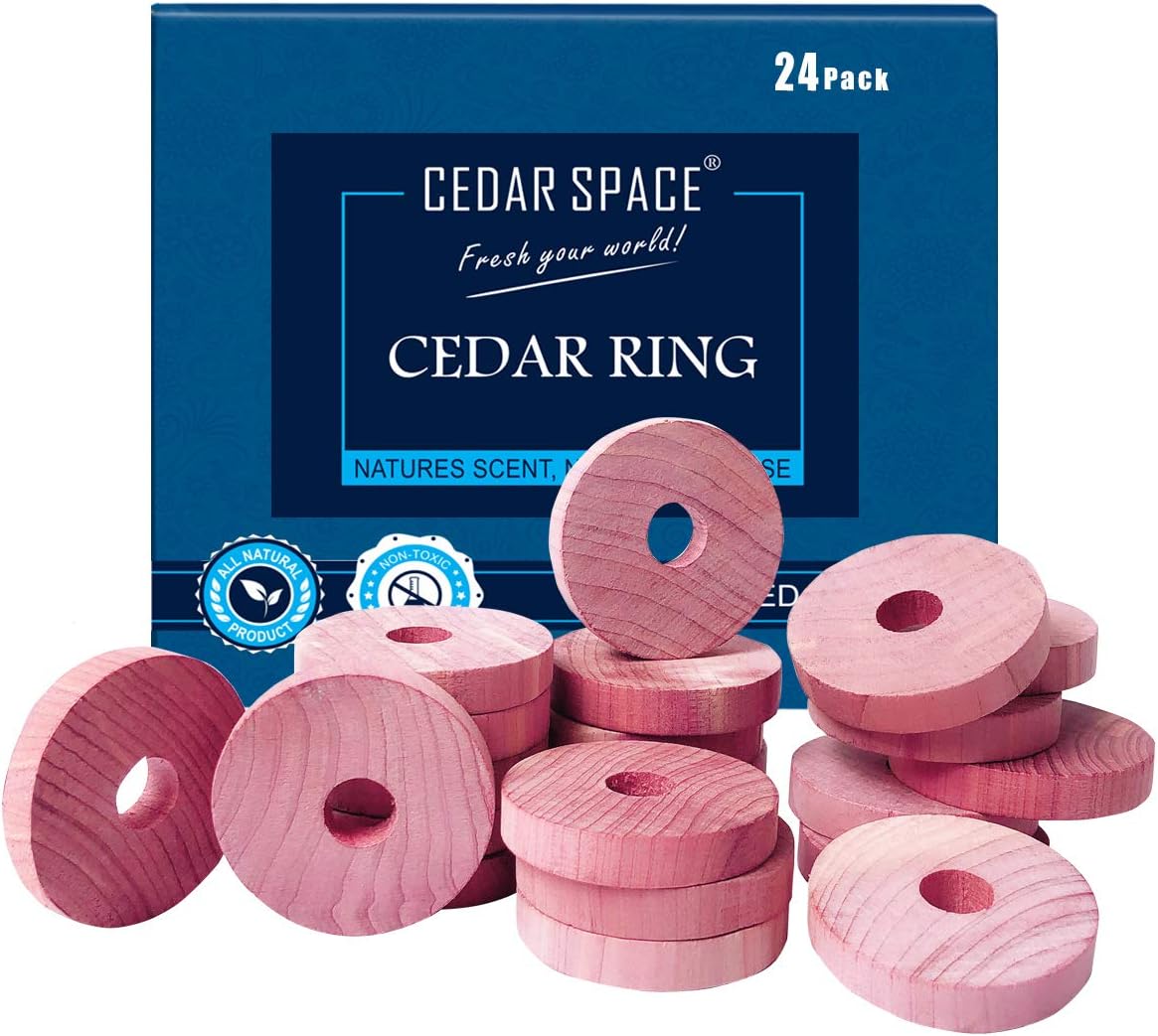 Cedar Blocks for Clothes Storage – 24 Pcs 100% Natural Cedar Rings | Wardrobe & Drawer Freshener for Closet Storage