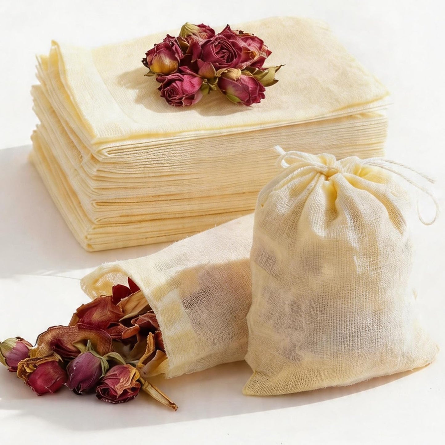 60Pcs Reusable Tea Bags for Loose Leaf Tea, 3x4inch Sachet Bags Empty, Unbleached Muslin Cloth Bag with Drawstring for Potpourri Spice Rosemary cheese cloths cheesecloth Coffee Herbs Cooking Soup