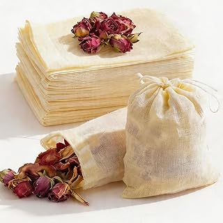 60Pcs Reusable Tea Bags for Loose Leaf Tea, 3x4inch Sachet Bags Empty, Unbleached Muslin Cloth Bag with Drawstring for Potpourri Spice Rosemary cheese cloths cheesecloth Coffee Herbs Cooking Soup