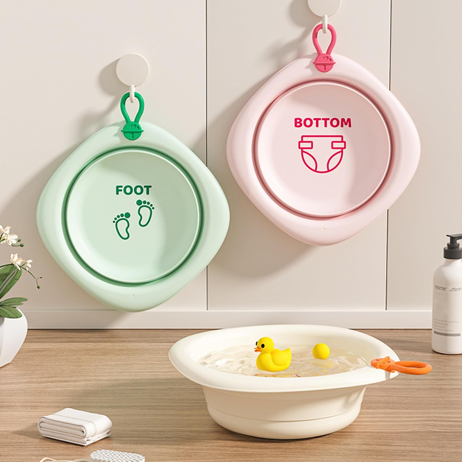 3-Pack Collapsible Wash Basin Set, Portable Foldable Plastic Basins for Baby Bottles, Kids, Camping, Travel, and Laundry