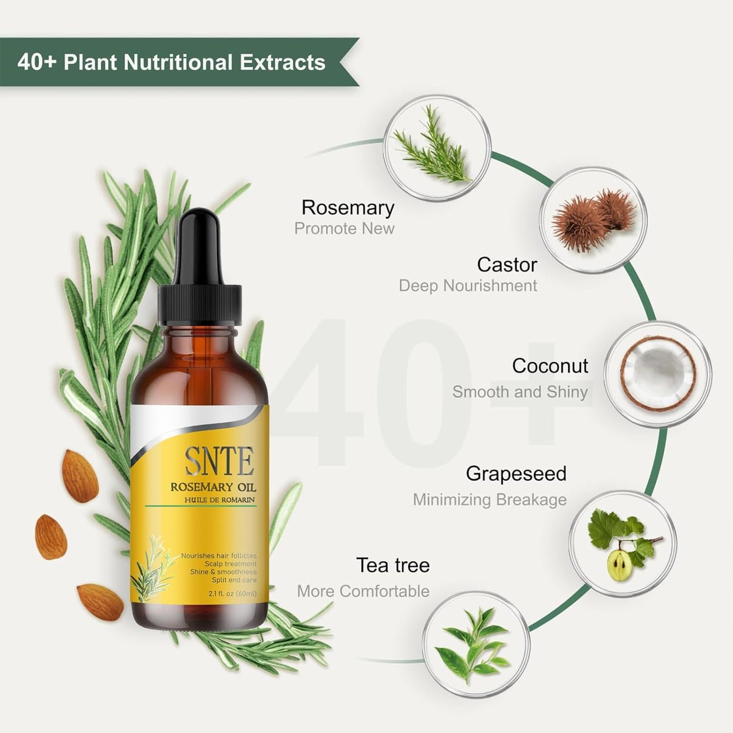 Rosemary Hair Growth Oil for Repairing Hair, Relieving Dryness and Split Ends - 2.1 fl oz