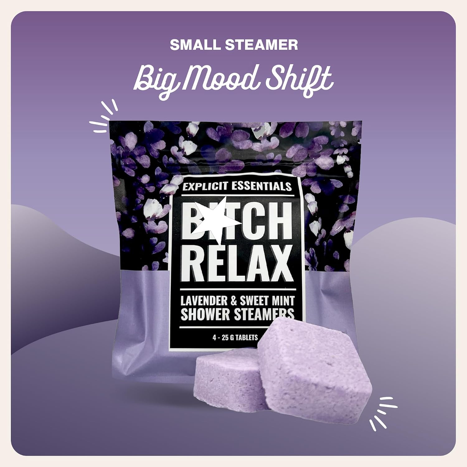 Explicit Essentials B Relax Shower Steamers | Lavender Mint Aromatherapy Shower Steamers for Relaxation & Stress Relief | Spa Shower Gift for Self-Care, Birthdays & Holidays