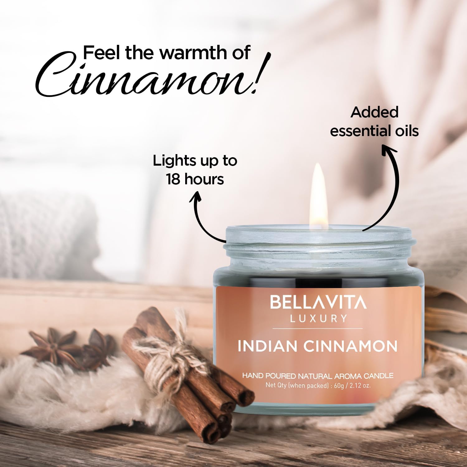 Bella Vita Organic Fall Decor Candles Set of 4 | Best Gift for Valentine's Day | Turkish Vanilla, French Lavender, Indian Cinnamon & California Rose | Long Lasting, Home Decor | Gift for Her