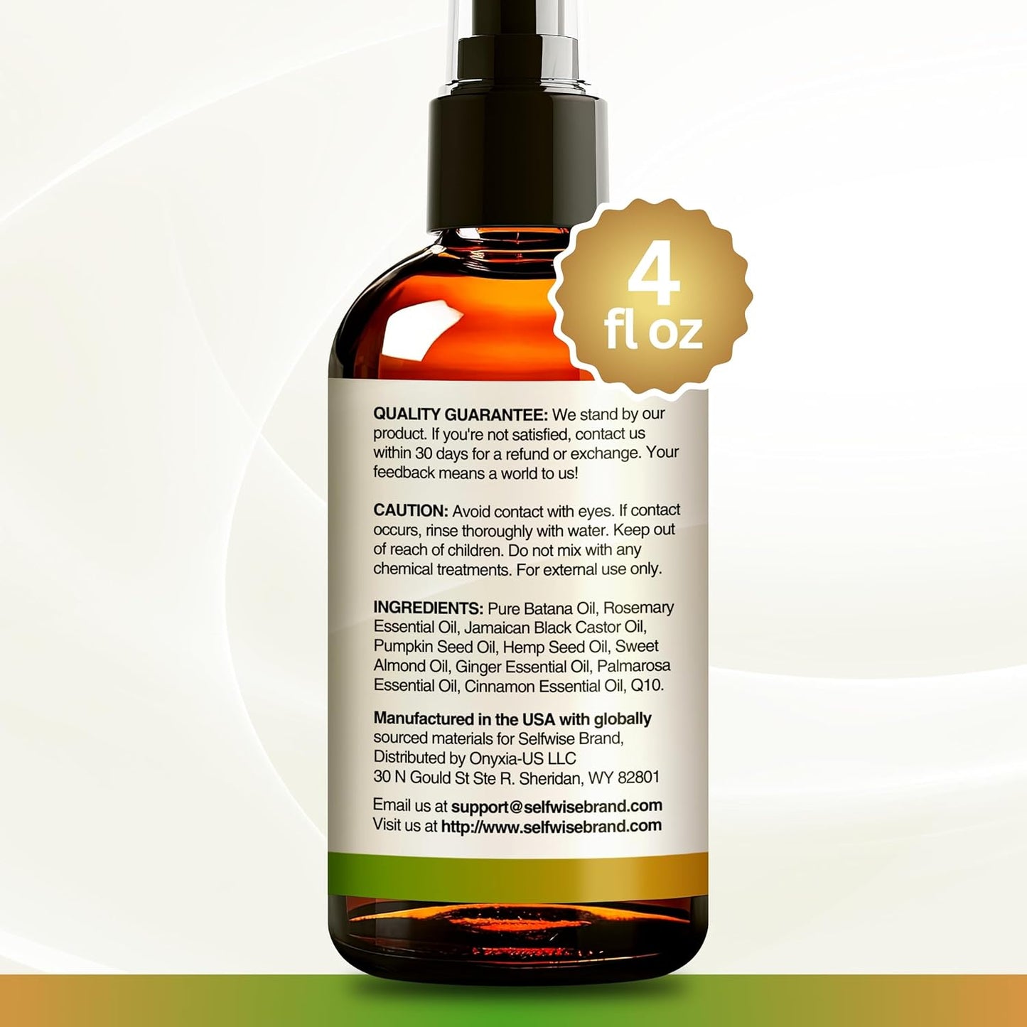 SELFWISE Batana Oil for Hair Growth Oil with Rosemary Castor, 100% Pure, Organic, Cold-Pressed, Unrefined Batana from Honduras by Dr. Sebi - Natural, Vegan, for Strong Roots and Thick Hair, 4oz