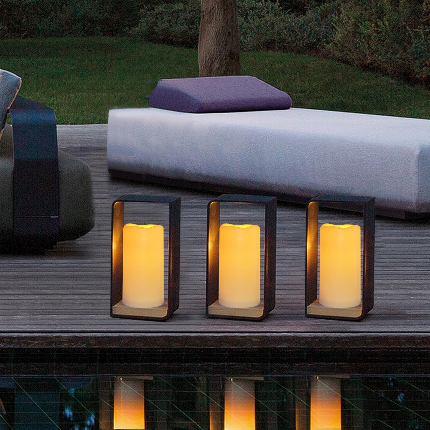 Flickering Flameless LED Candles with 10-Key Remote & Timer, Waterproof Outdoor Indoor f Battery Operated Candles for Home/Wedding/Festival Décor Set of 2 (D3 x H5.5) Ivory
