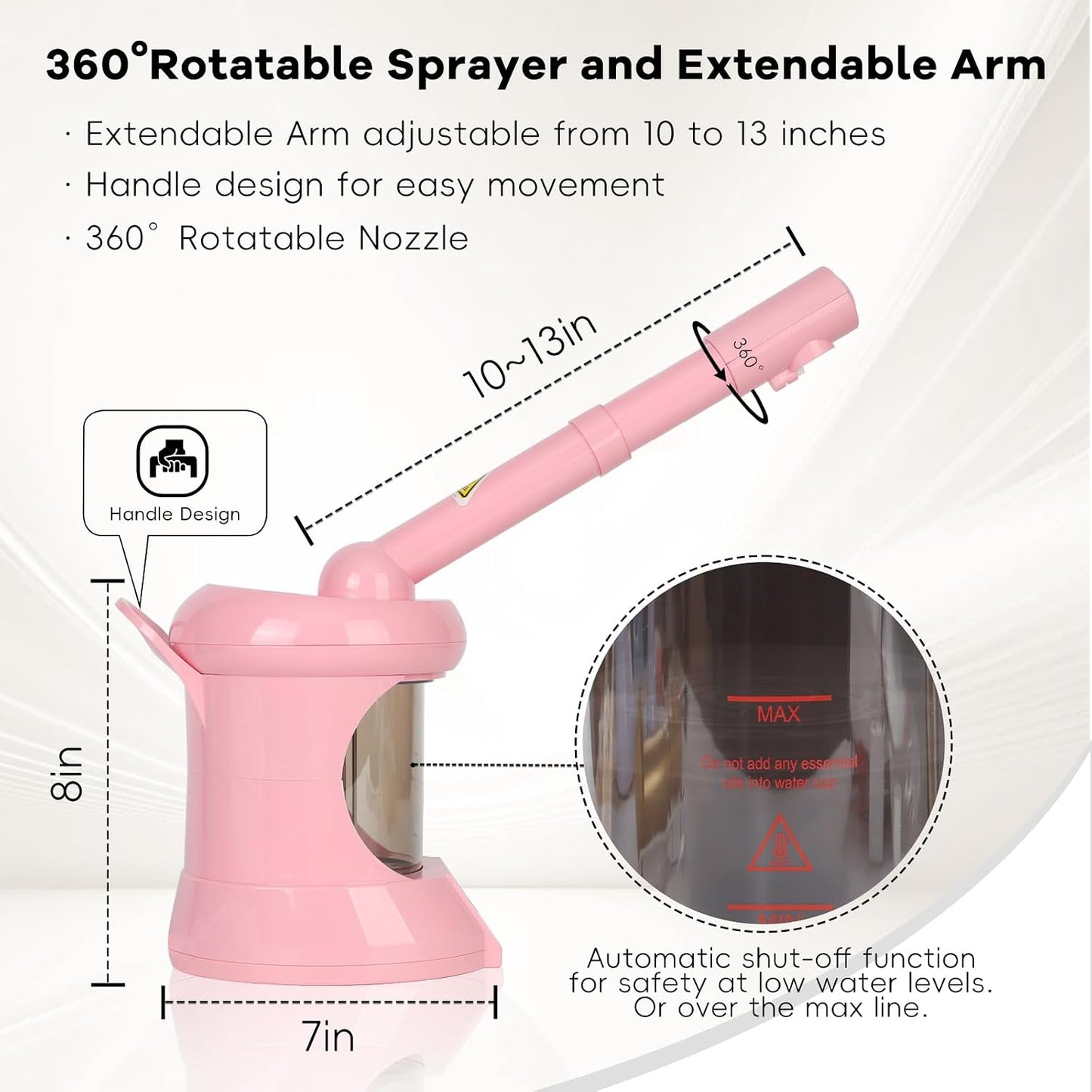 Facial Steamer Nano Ionic Face Steamer with Extendable Arm, Portable Face Steamer for Facial Deep Cleaning, Steamer for Facial for Personal Care at Home or Salon（Pink）