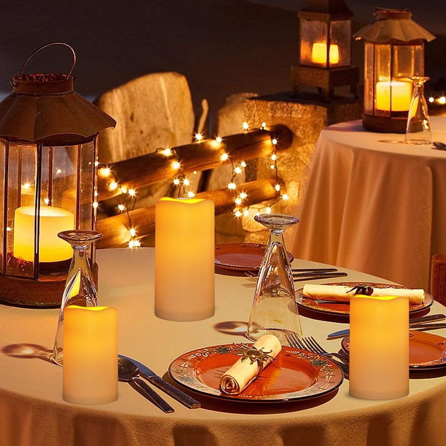 Flickering Flameless LED Candles with 10-Key Remote & Timer, Waterproof Outdoor Indoor f Battery Operated Candles for Home/Wedding/Festival Décor Set of 2 (D3 x H5.5) Ivory