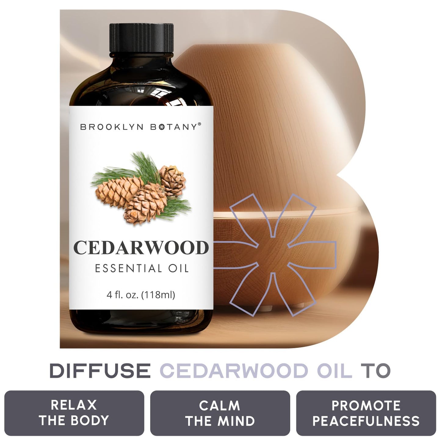 Brooklyn Botany Lavender & Cedarwood Essential Oils – 4 Fl Oz (Pack of 2) – 100% Pure & Natural – Premium Grade Aromatherapy Oils – Deep Relaxation Blend