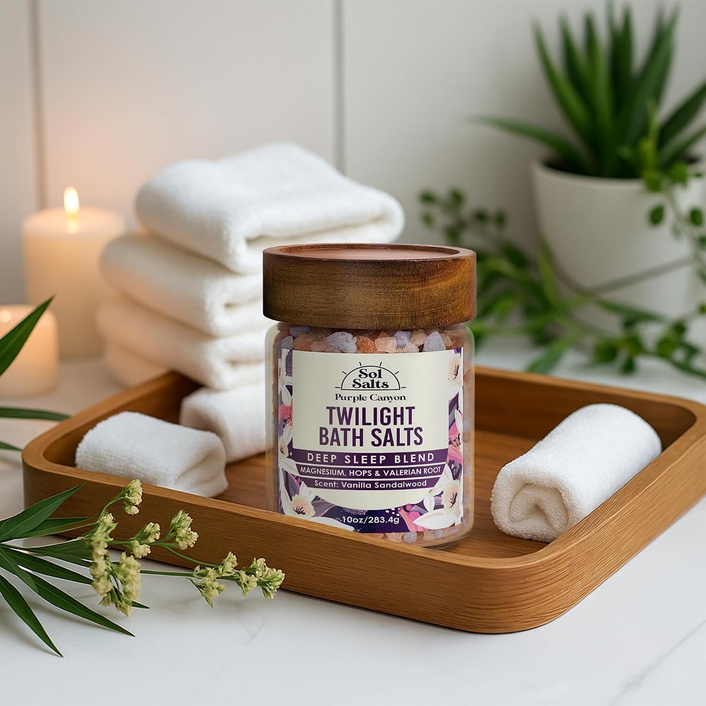 PURPLE CANYON SolSalts Twilight Deep Sleep Bath Salts 10oz | Magnesium-Infused Sandalwood & Vanilla Aromatherapy with Clay Crumbles