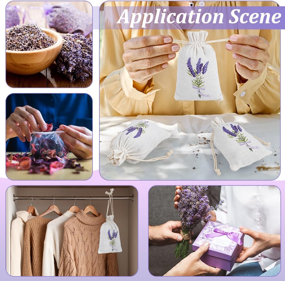 BENECREAT 16Pcs Lavender Bags, Sachet Empty Bags with Drawstring Cotton Pouch for Filling Spice Jewellery Wedding, 5.9x3.9 Inch