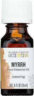 Aura Cacia 100% Pure Myrrh Essential Oil, 0.5 fl. oz, Balsamic, Warm Spicy Aroma, Centering & Meditative Restoring Myrrh Oil