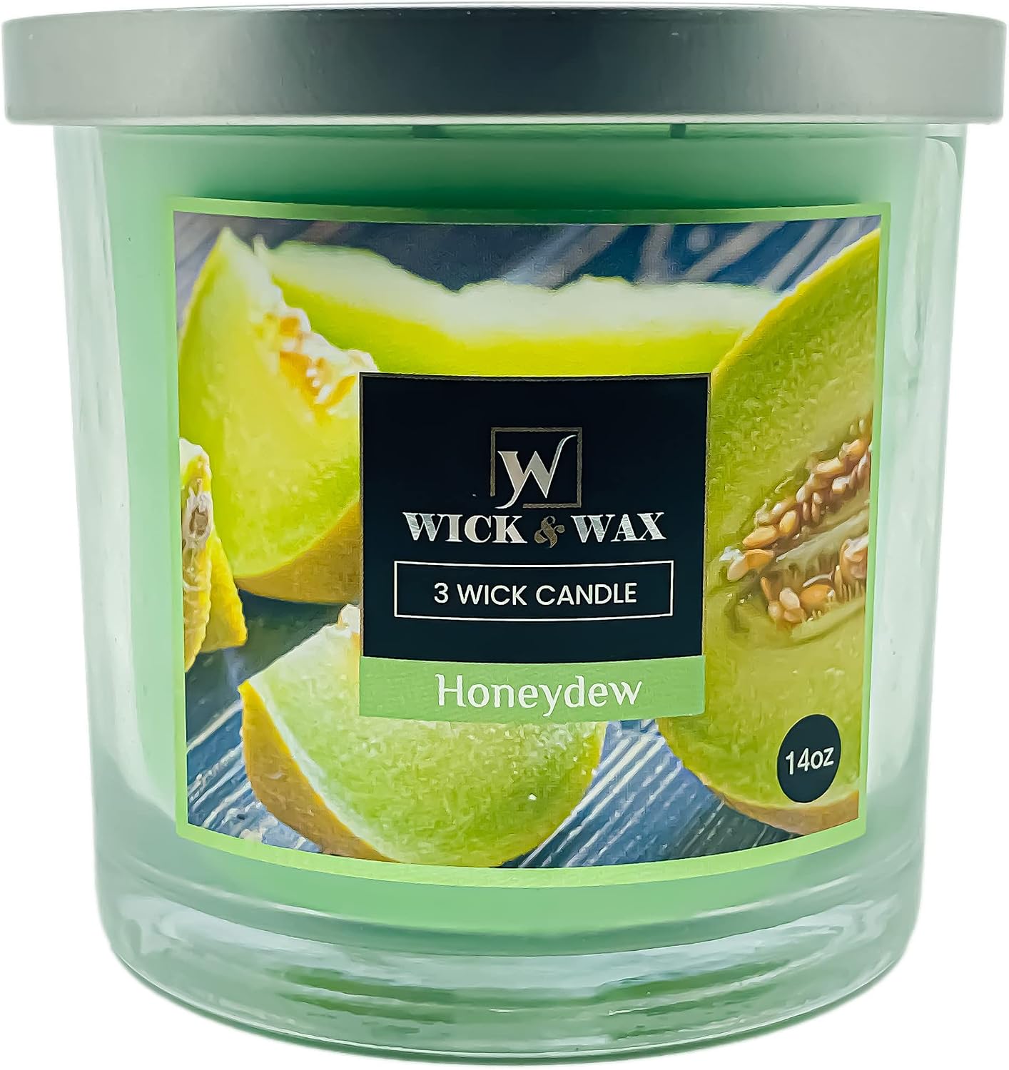 VeZee's 3 Wick 14 oz Honeydew Scented Jar Candles by Wick & Wax, Lift Your Spirits with The Refreshing, Pleasant Fragrance:1 Jar