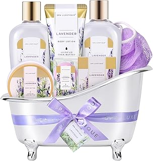 spa luxetique Spa Gift Baskets for Women, 8 Pcs Lavender Lotion Set with Bubble Bath, Shower Gel, Birthday Anniversary Self Care Kit for Her, Mothers Day Gifts for Mom