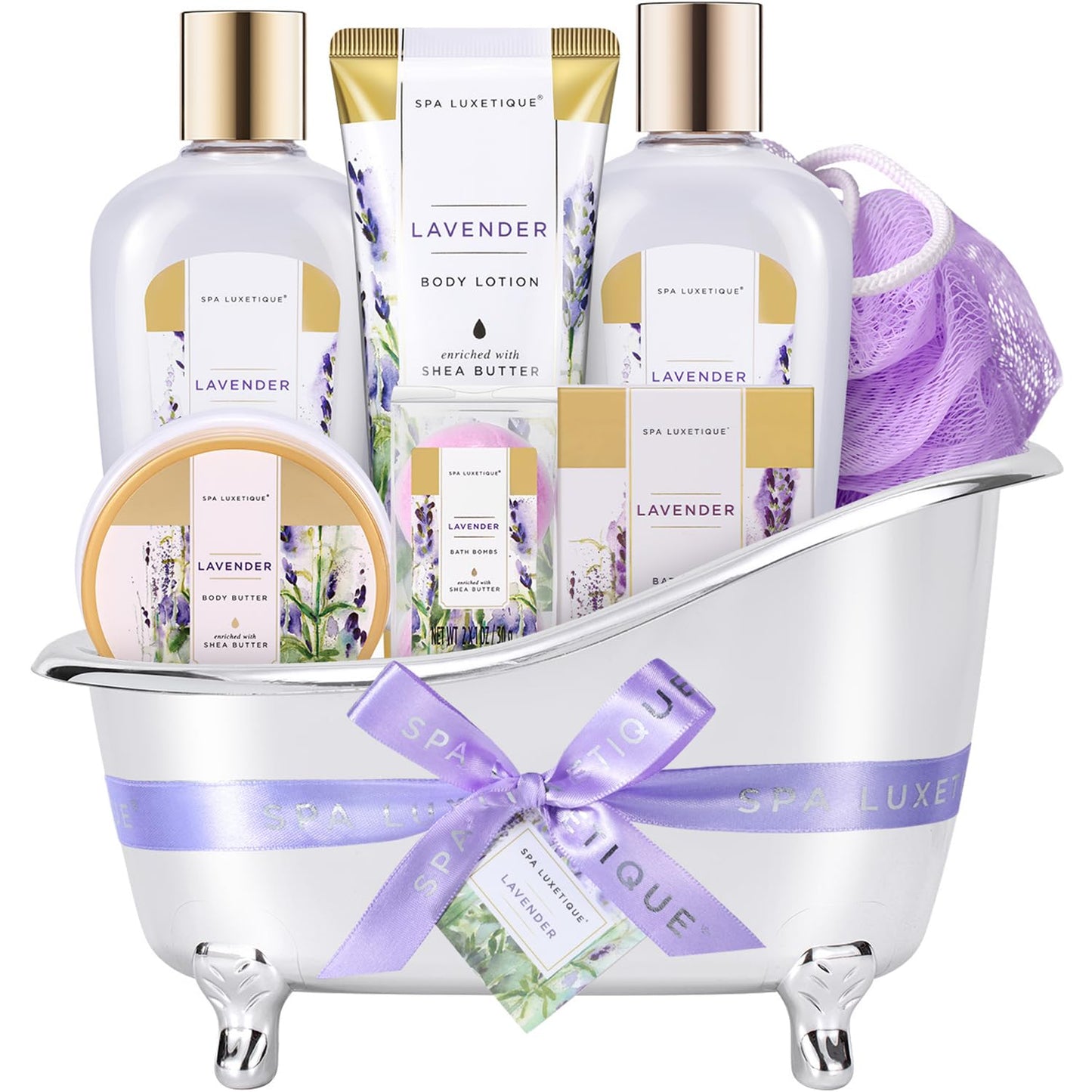 spa luxetique Spa Gift Baskets for Women, 8 Pcs Lavender Lotion Set with Bubble Bath, Shower Gel, Birthday Anniversary Self Care Kit for Her, Mothers Day Gifts for Mom