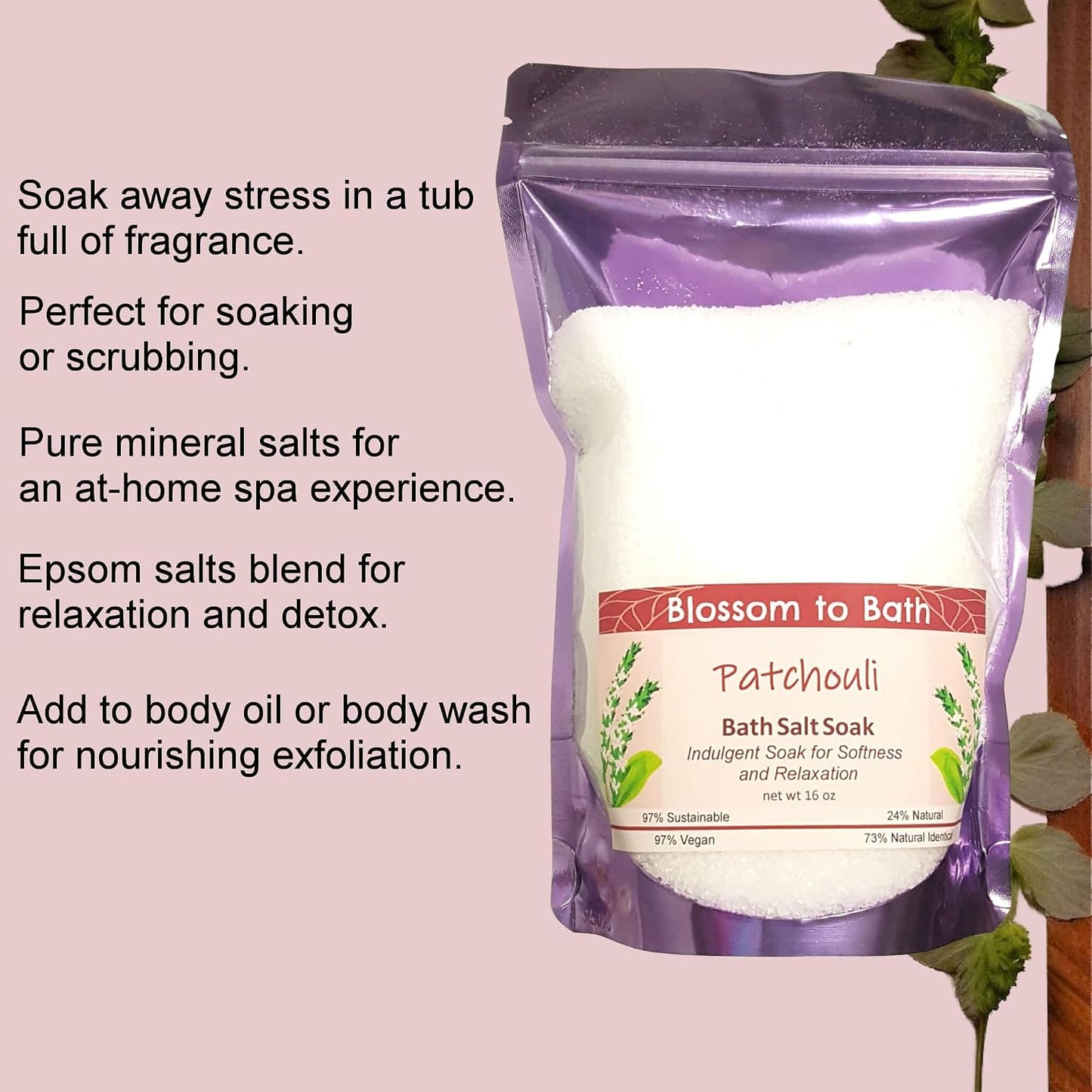 Patchouli Bath Salt Soak (16 Ounce) - Pure Essential Oil Fragrance - is Perfect for Full-Body Relaxation, Foot Soaks, and Ritual Baths with a Woodsy Exotic Scent