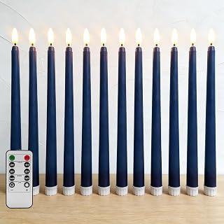 Navy Blue Flameless Taper Candles with Remote Timer, Flickering Battery Operated LED Candlesticks Home Decor Set of 12