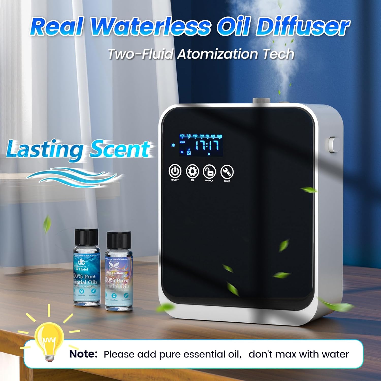 Waterless Essential Oil Diffuser,Home Hotel Aromatherapy Scent Diffuser,Whole House Oil Diffuser with APP Control & Touch Screen,1500 sq.ft Coverage,Adjustable Level & Auto Timer,Quiet,Father's Day