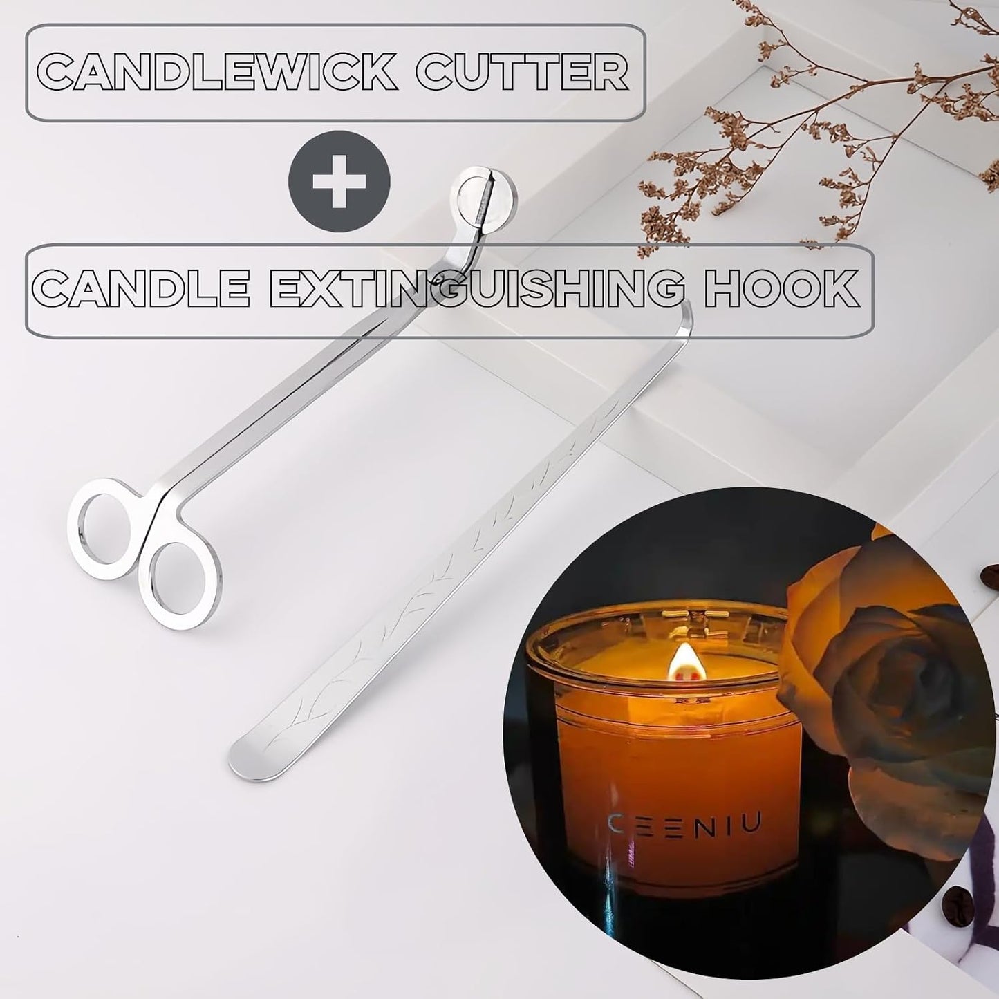 2-in-1 Candle Wick Trimmer and Snuffer Set, 7.87-inch Copper Nickel Plated Tool