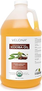 velona Jojoba Oil USDA Certified Organic - 1 Gallon / 128 Fl Oz | 100% Pure and Natural | Golden, Unrefined, Cold Pressed, Hexane Free | Moisturizing Face, Hair, Body, Skin Care