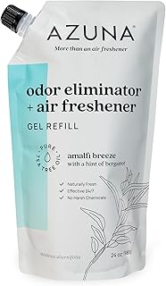 Azuna Air Freshener and Odor Eliminator for Strong Odor Gel 24oz Refill Pouch with Tea Tree Oil | Plant-Based & Long Lasting | Pet, Smoke, Home and Bathroom | Amalfi Breeze | Last 60-90 Days